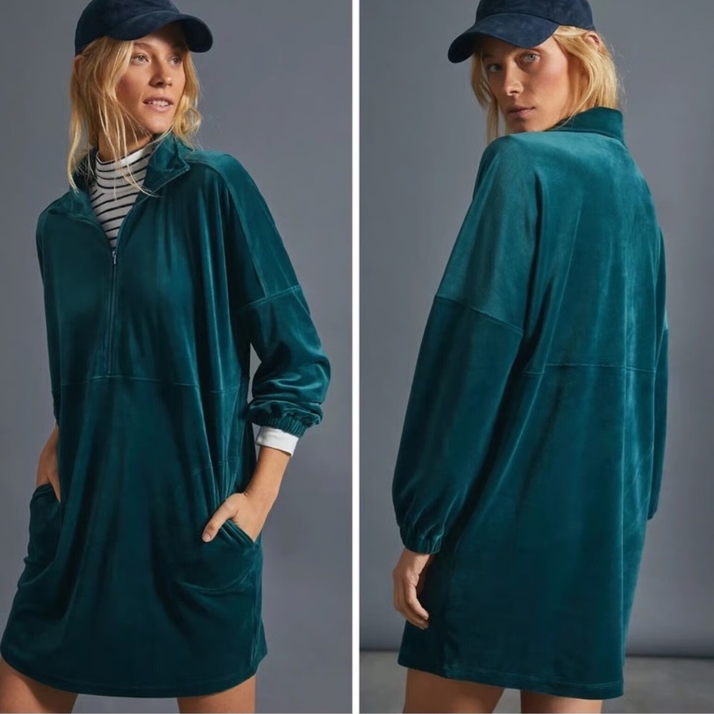 Anthropologie Saturday Sunday Teal Quarter-Zip Dress Size Small